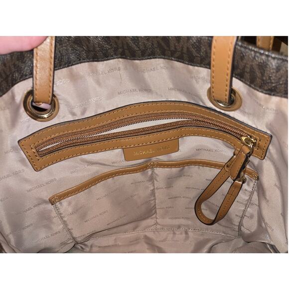 Michael Kors Jet Set MK Logo Brown Signature Tote - Picture 4 of 6